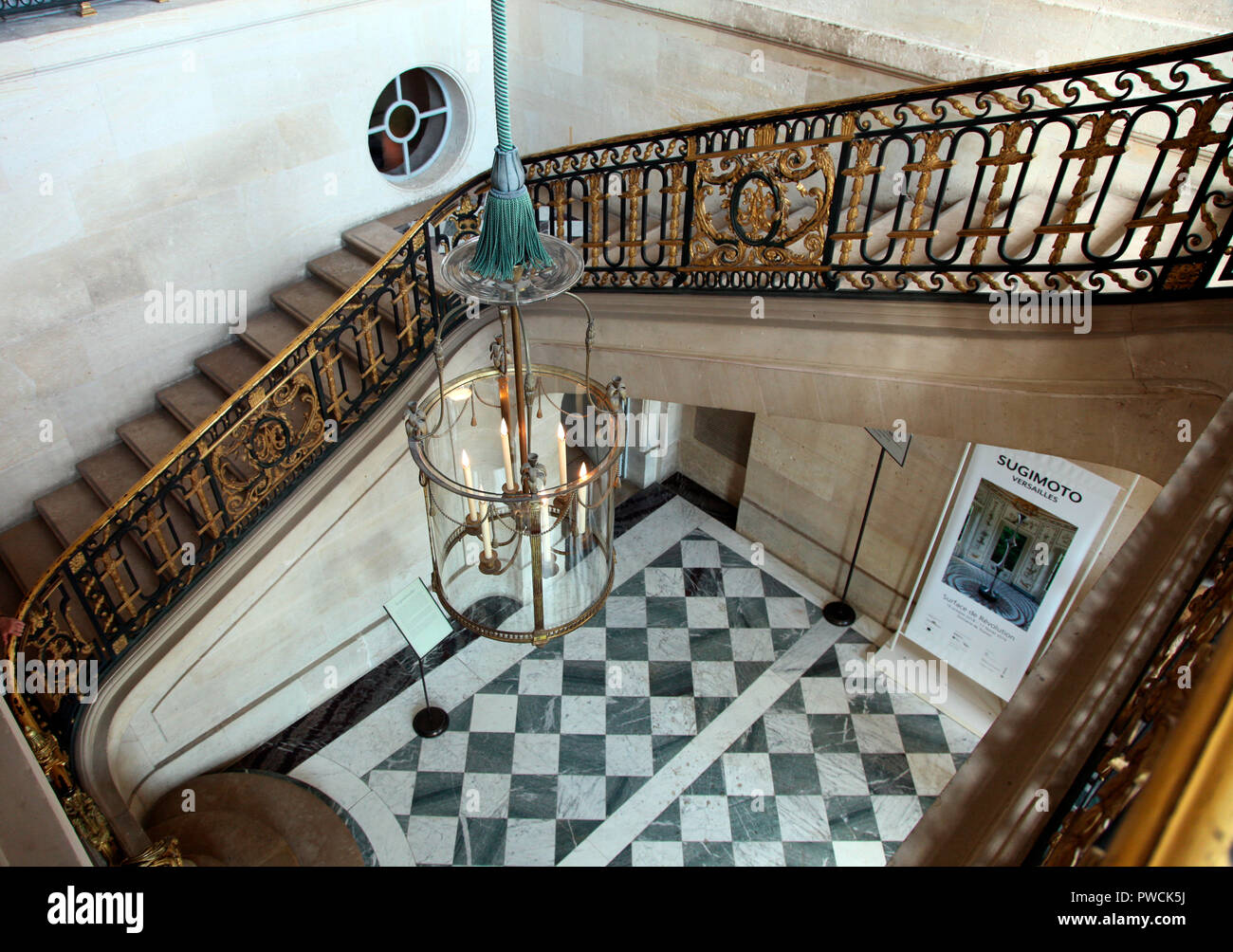 Staircase in Petit Trianon, Marie Antoinette’s refuge at Versailles Stock Photo