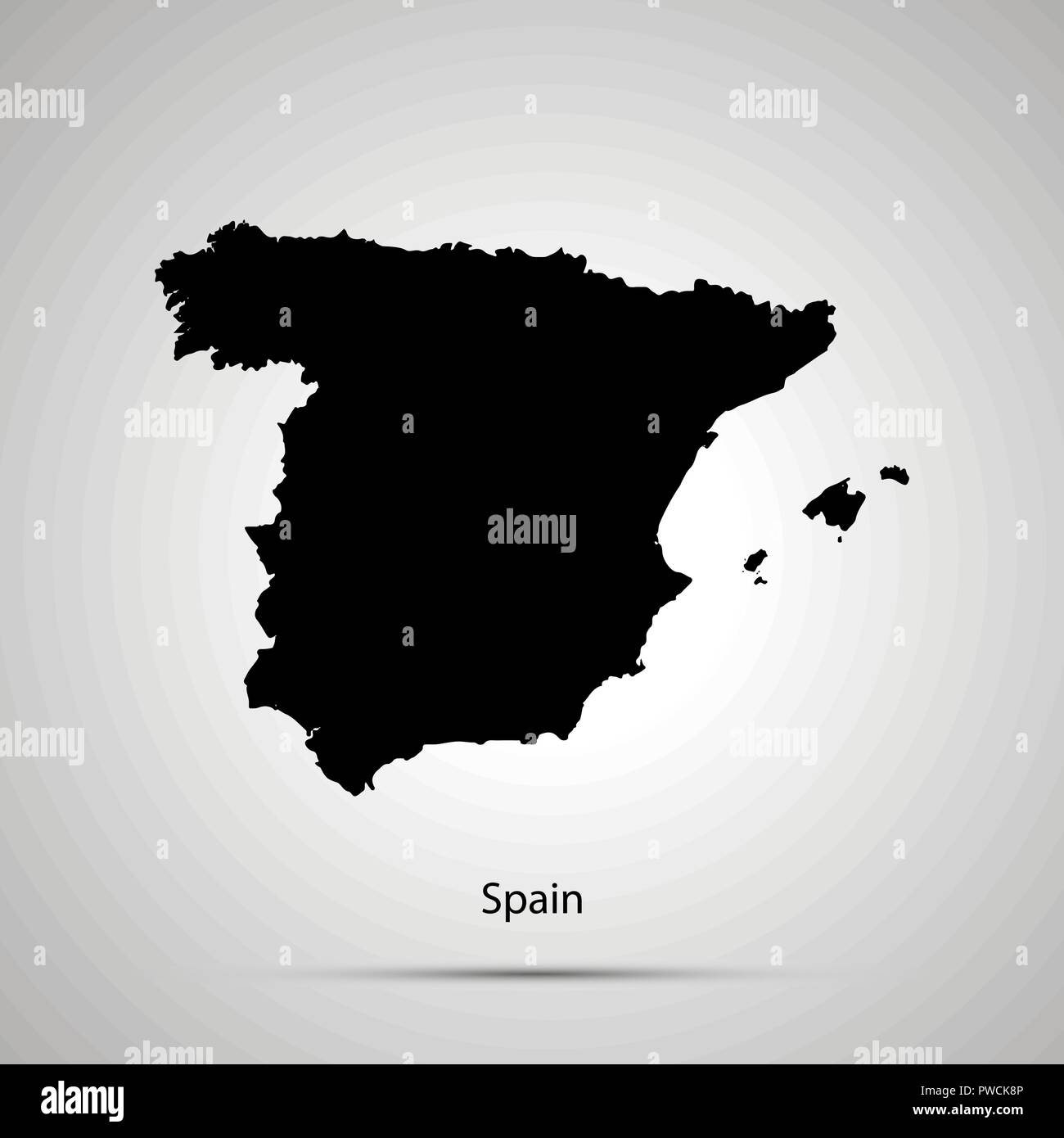 Spain country map, simple black silhouette Stock Vector