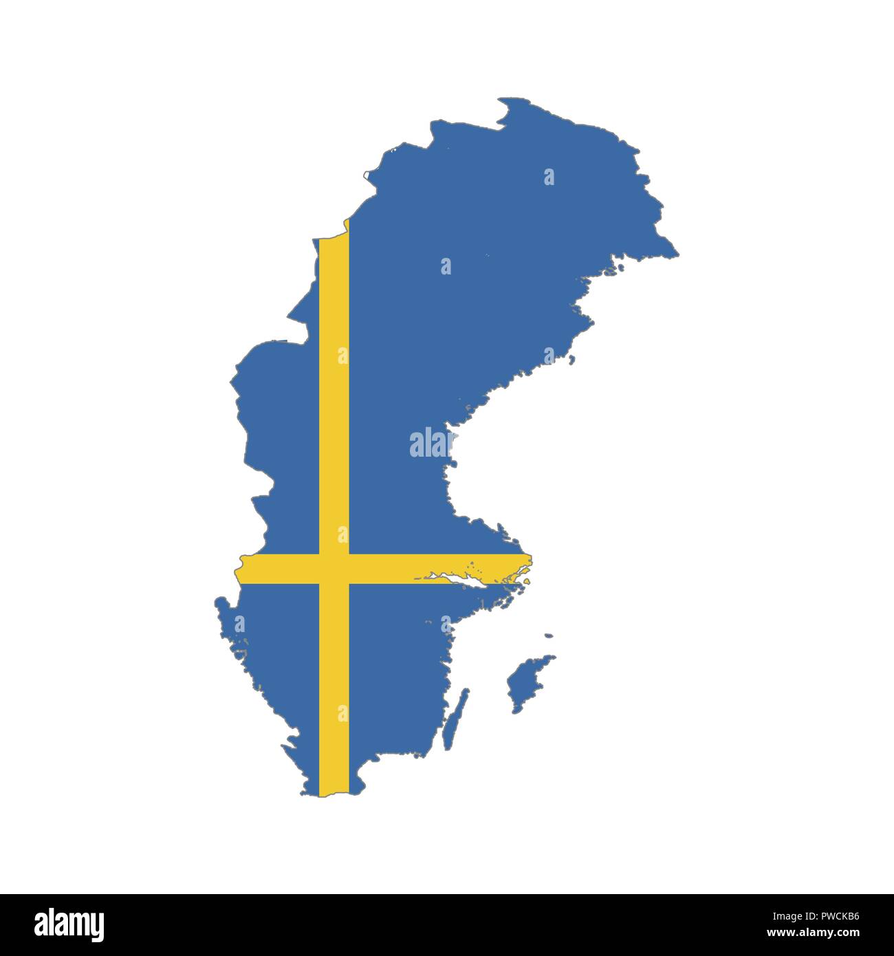 Sweden country silhouette with flag on background on white Stock Vector
