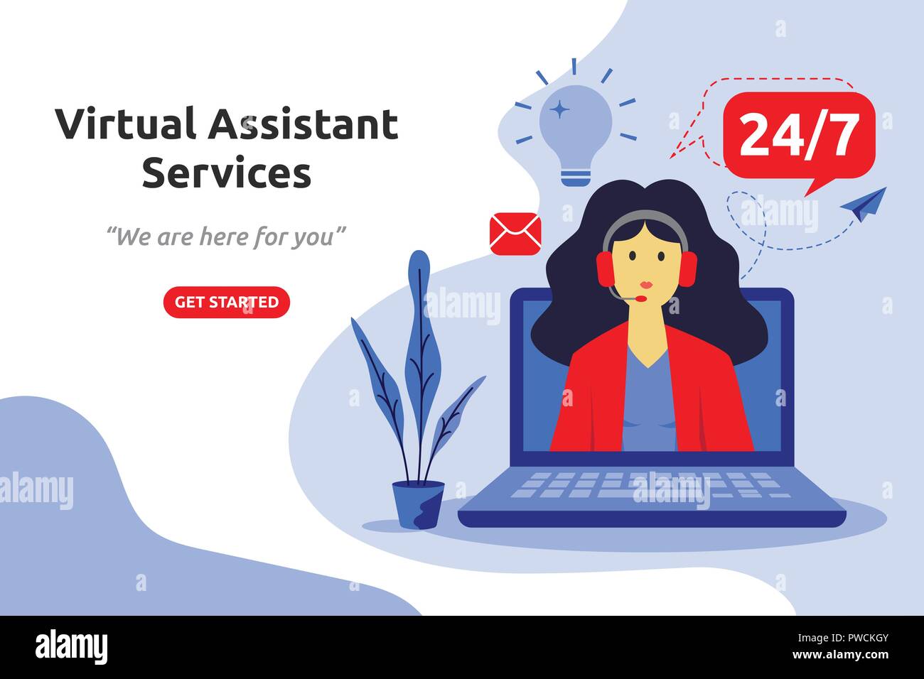 Online virtual assistant services concept modern flat design. Vector ...