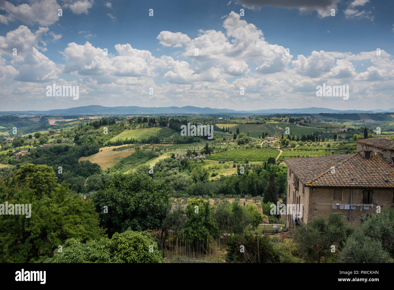 Surrounding areas of hill top town San Gimignano, Tuscany, Italy Stock Photo