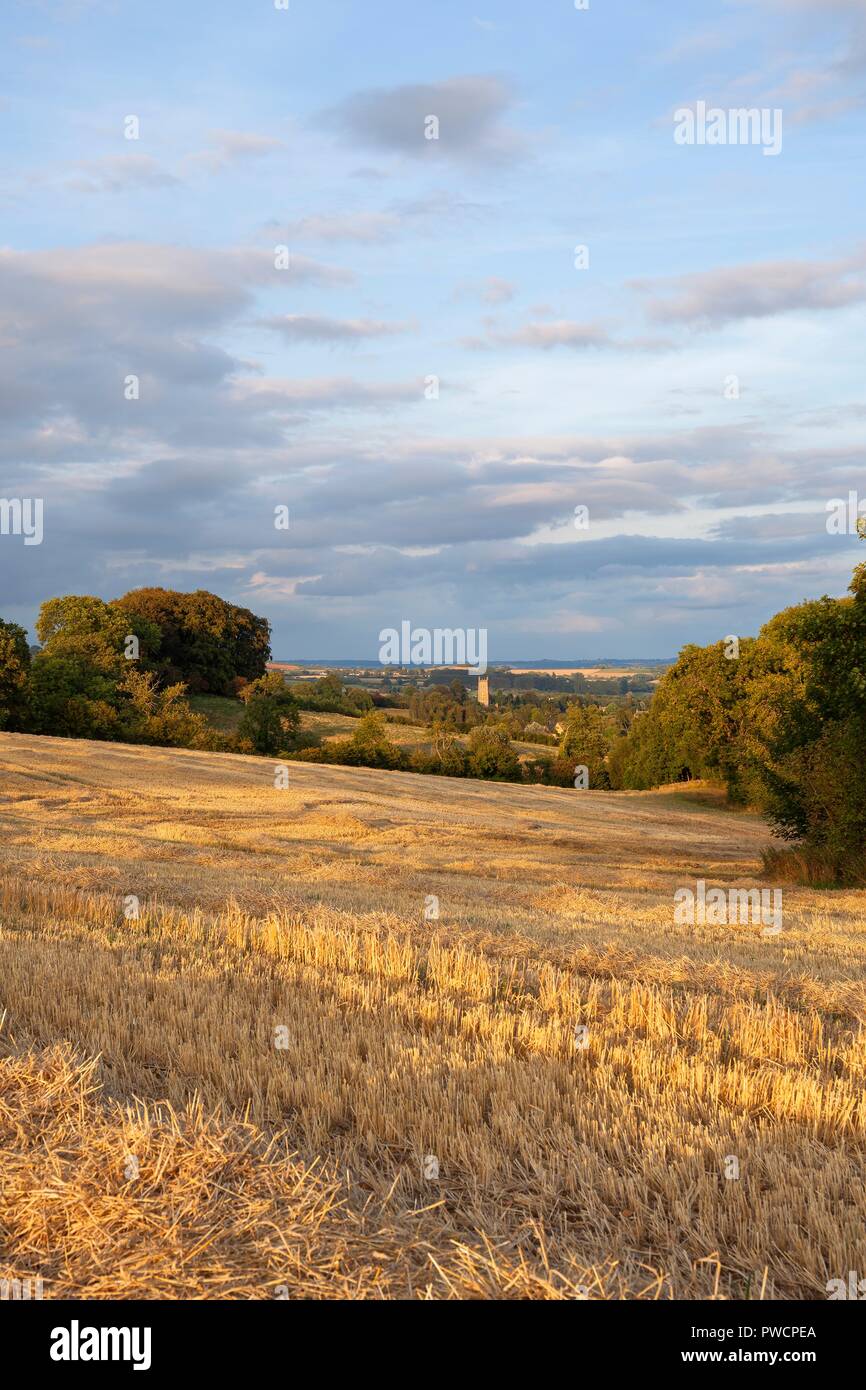 View over farmland towards Chipping Campden, Cotswolds, Gloucestershire, England Stock Photo