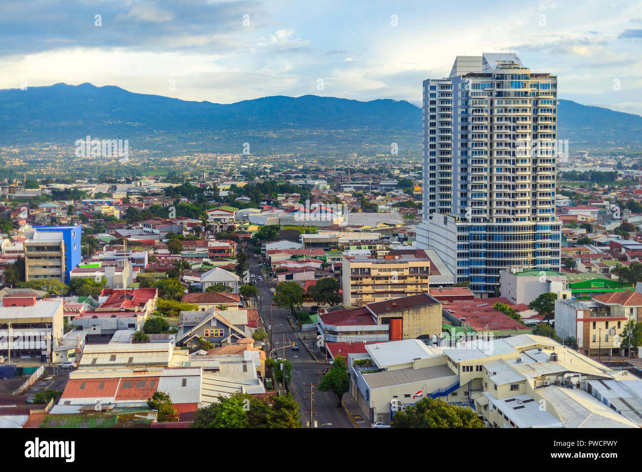 San Jose Costa rica capital city street view with mountains in the back Stock Photo