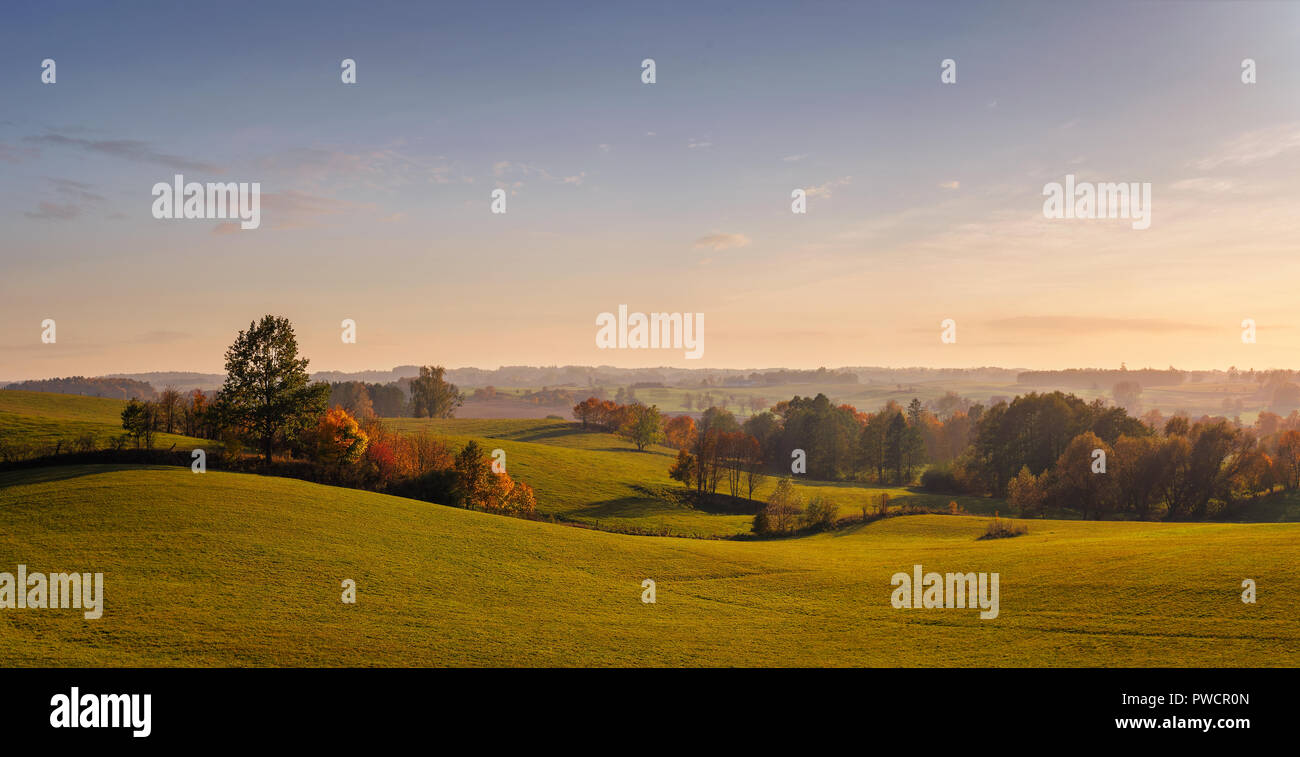 Empty panoramic autumn landscape at the sunset with copy space Stock Photo