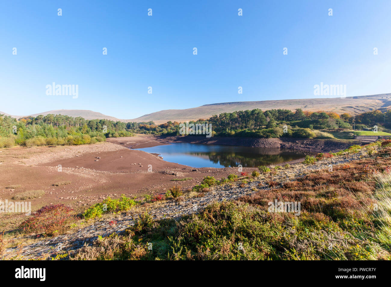 Neuadd reservoir at low water level Stock Photo Alamy