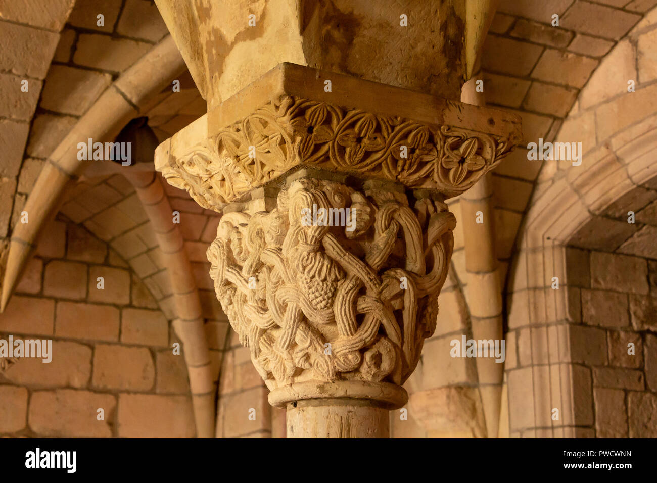 Detail of decorative stone column capital from the Ancient Spanish