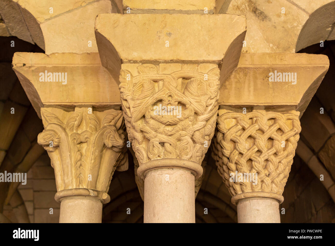 Detail of decorative stone column capitals from the Ancient Spanish