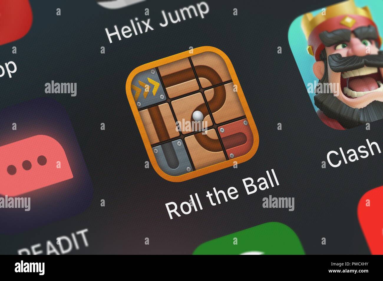 London, United Kingdom - October 15, 2018: Close-up shot of BitMango's popular app Roll the Ball™: slide puzzle 2. Stock Photo