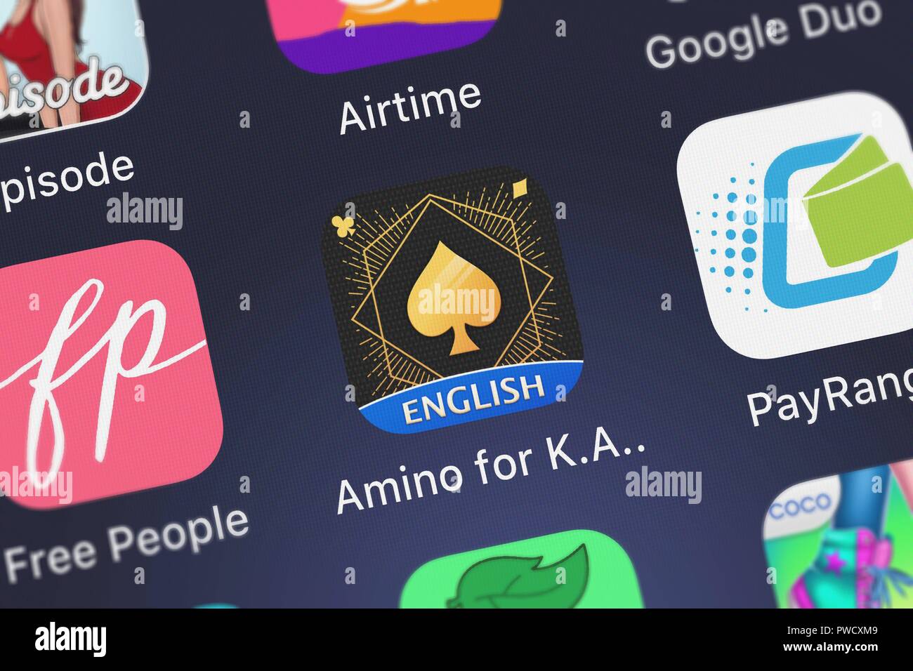 London, United Kingdom - October 15, 2018: Screenshot of the Amino for K.A.R.D Stans mobile app from Narvii Inc. icon on an iPhone. Stock Photo