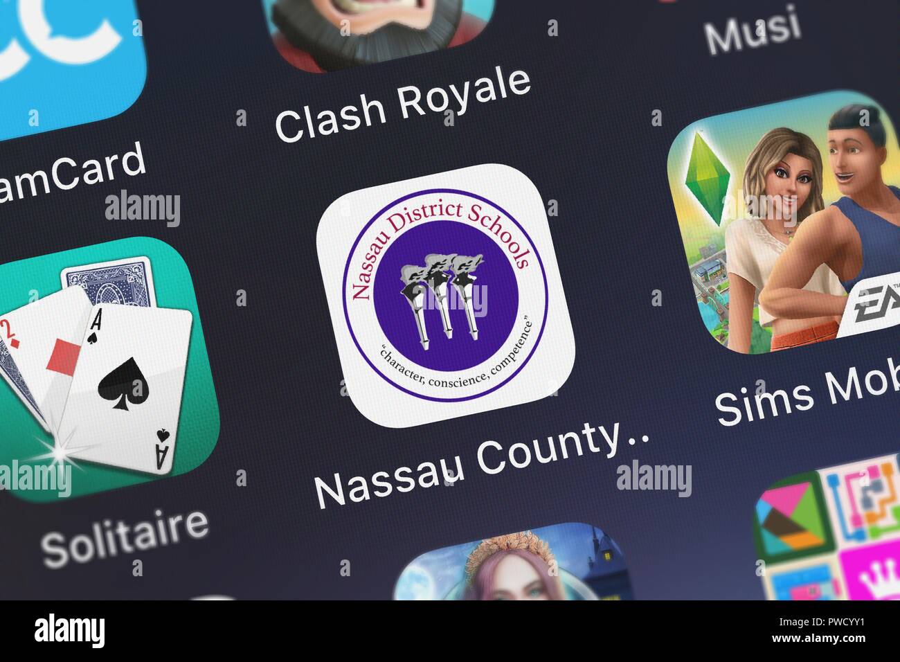 London, United Kingdom - October 15, 2018: Screenshot of the Nassau County School District mobile app from Blackboard Inc. icon on an iPhone. Stock Photo