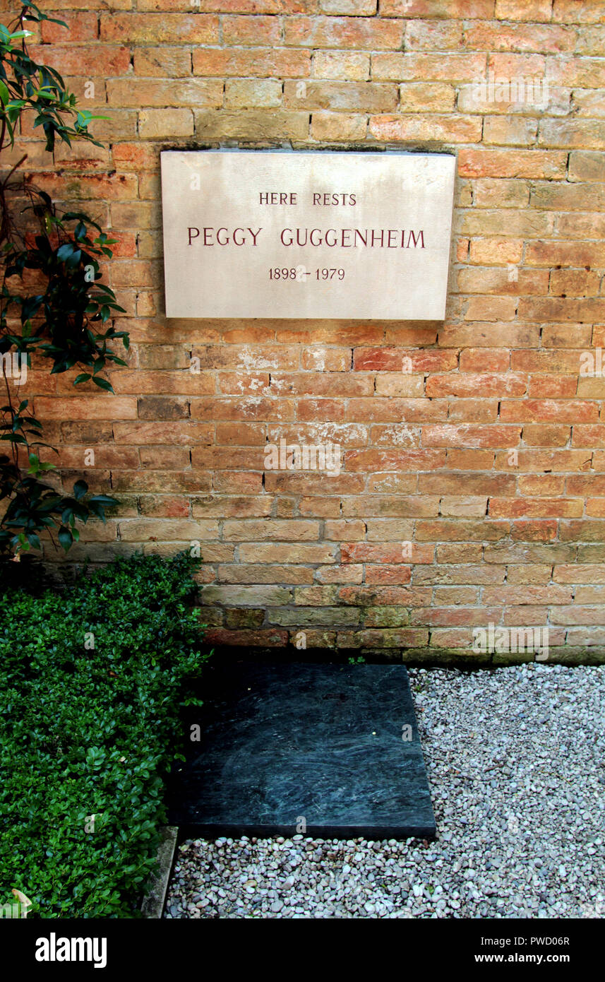 The final resting place of the art collector, Peggy Guggenheim, is in her home, and modern art gallery, in Venice. Stock Photo