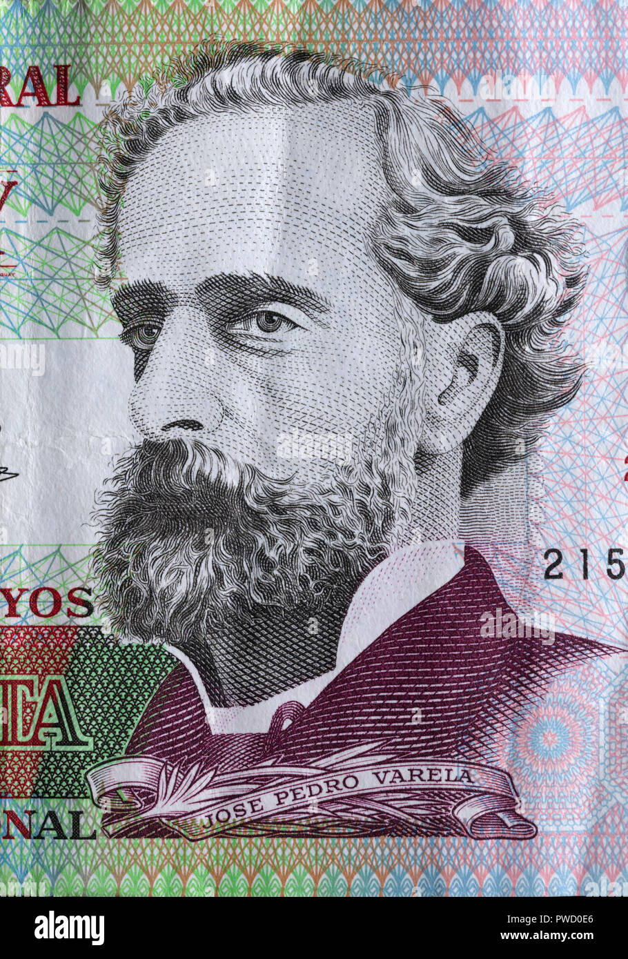 Portrait of Jose Pedro Varela from 50 pesos banknote, Uruguay, 2011 Stock Photo