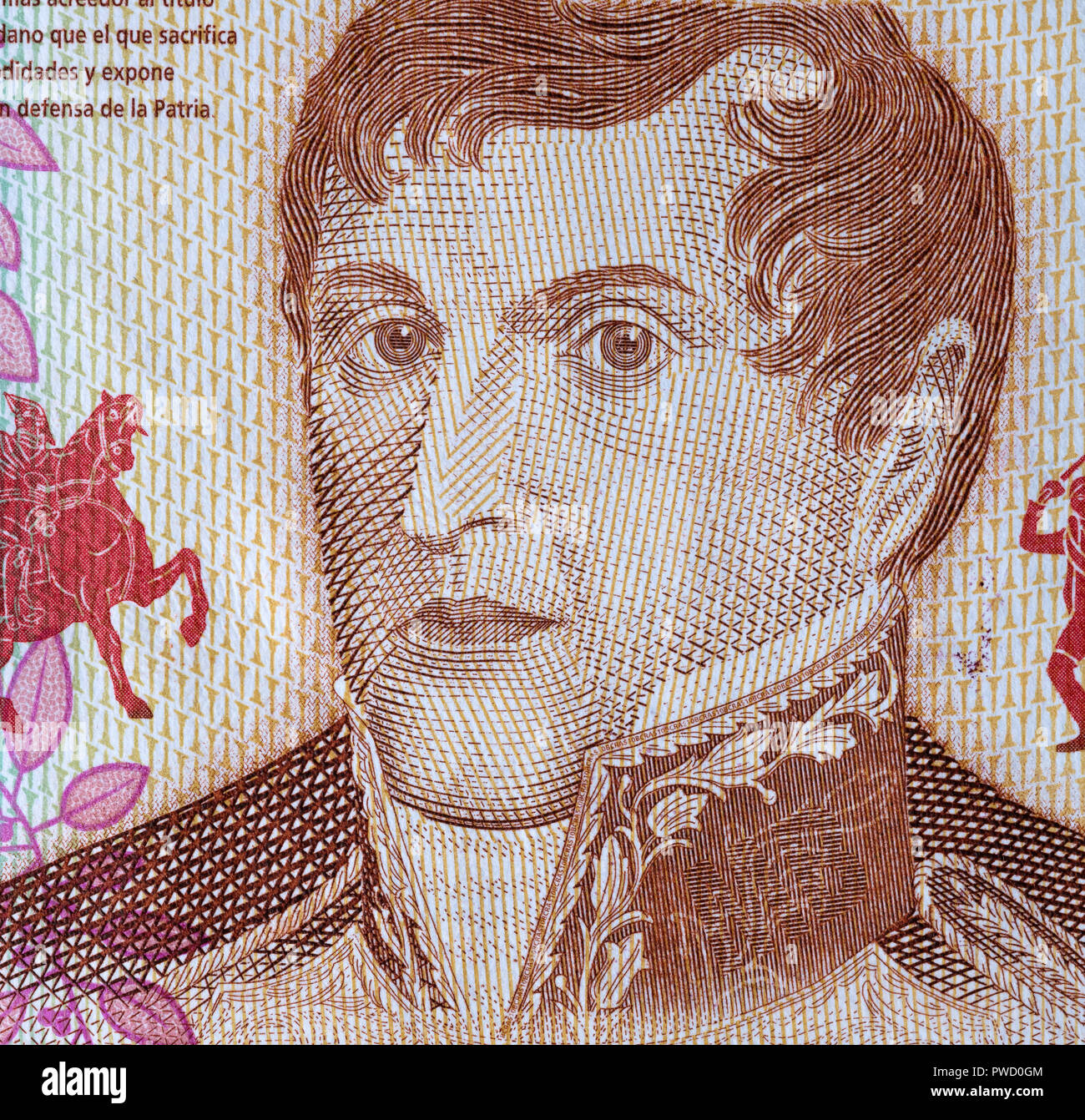 Portrait of Manuel Belgrano from 10 pesos banknote, Argentina Stock