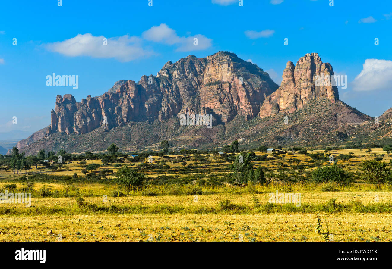 Northern part of the East African Rift Valley with the Gheralta Mountains rising from the Hawzien plain, Tigray, Ethiopia Stock Photo