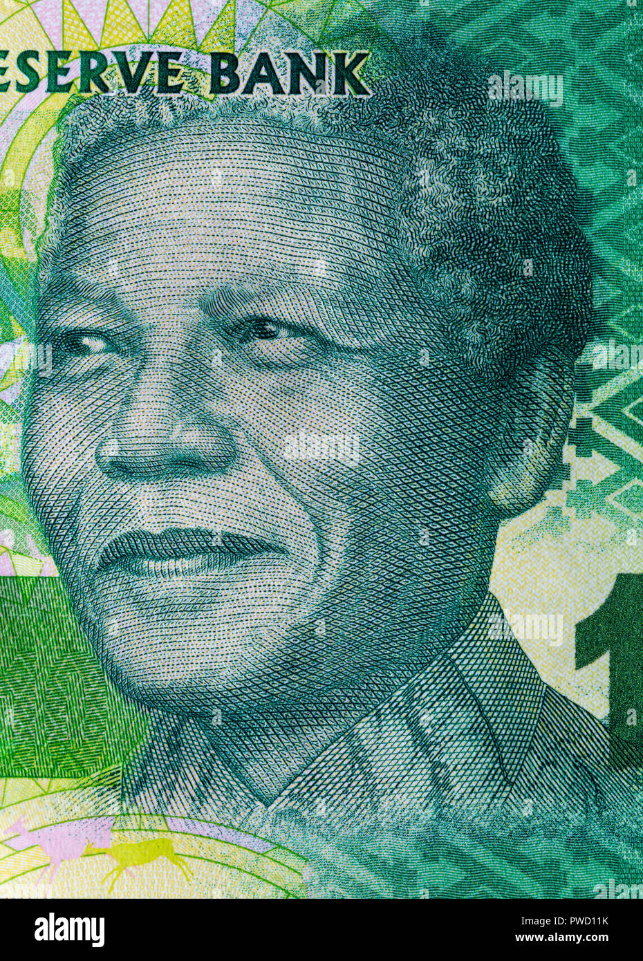 Portrait of Nelson Mandela from 10 rand banknote, Republic of South ...