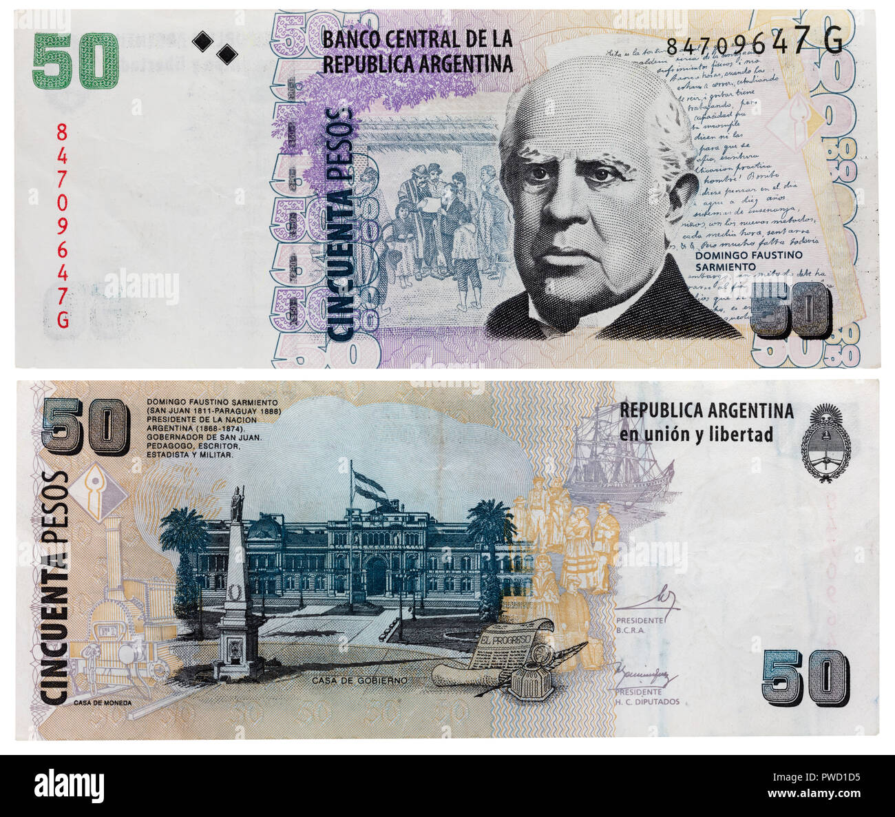 50 Pesos Banknote Domingo Faustino Sarmiento Casa Rosada Argentina 50-pesos-banknote-domingo-faustino-sarmiento-casa-rosada-argentina