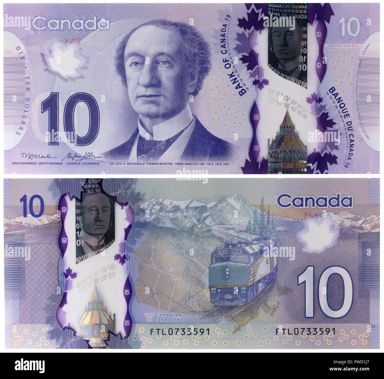 10 dollars banknote, John A. Macdonald, Canada, 2013 Stock Photo