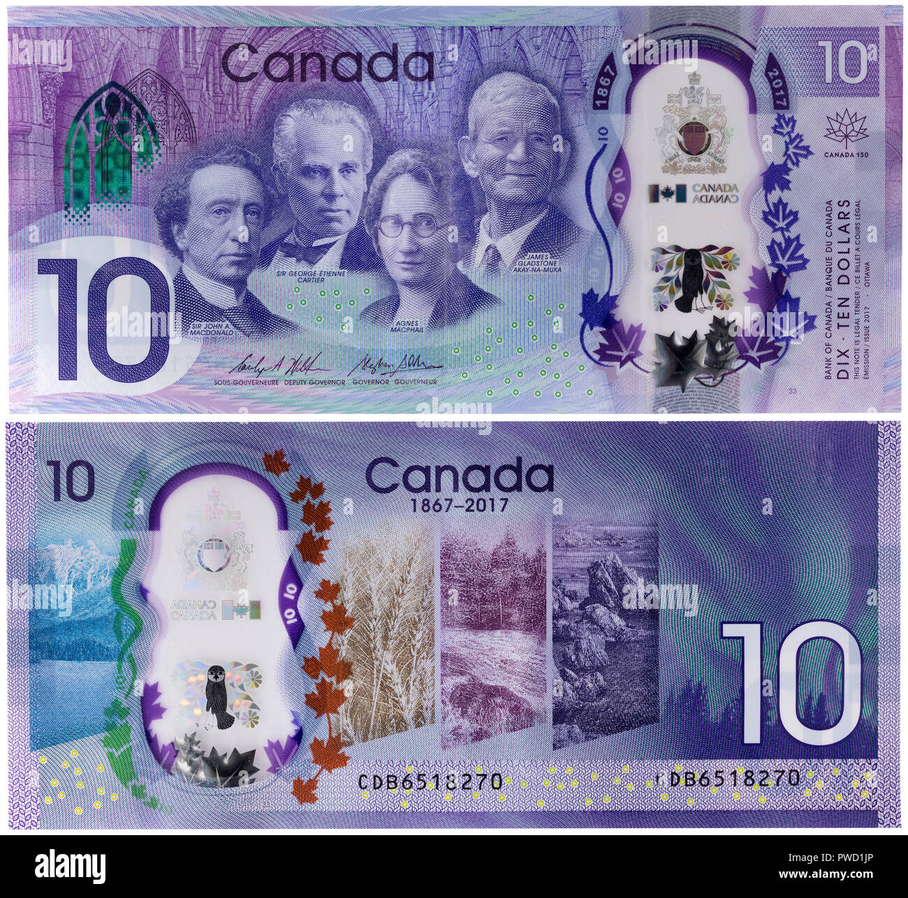 10 dollars banknote, 150 anniversary of united nation, Canada, 2017 Stock Photo