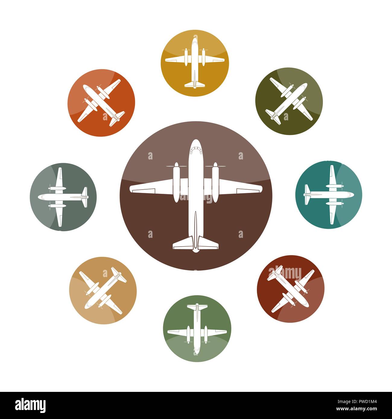 Set of multicolored flat airplane icons for websites and applications ...