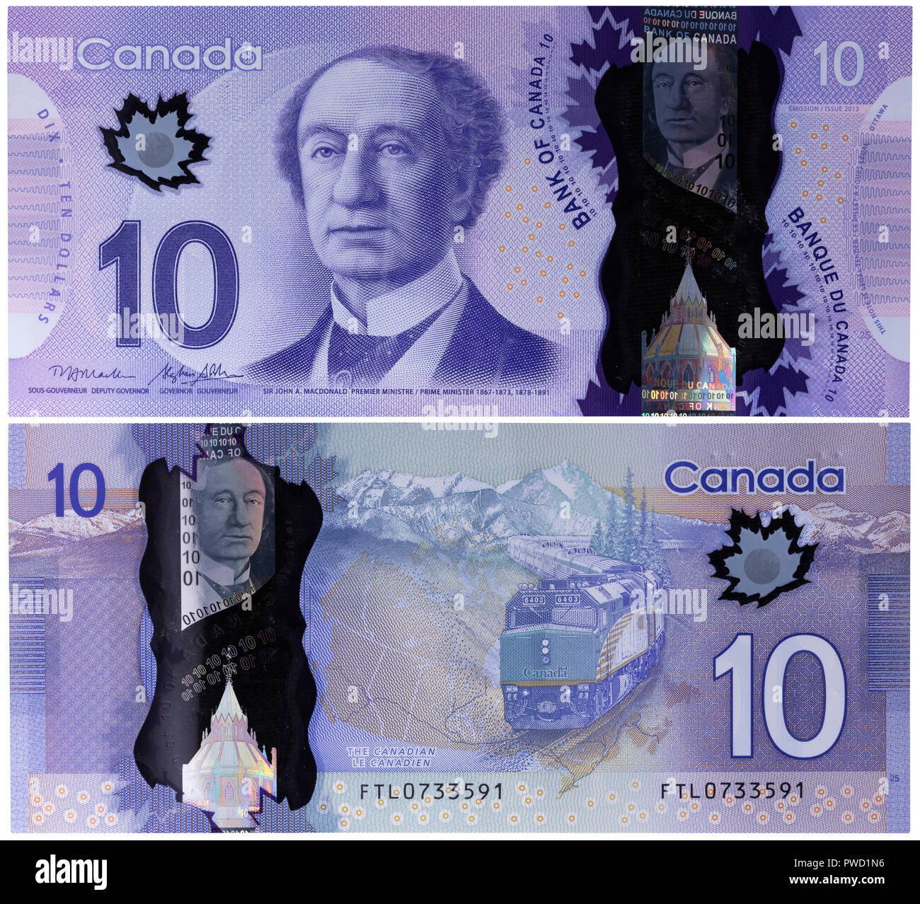 10 dollars banknote, John A. Macdonald, Canada, 2013 Stock Photo