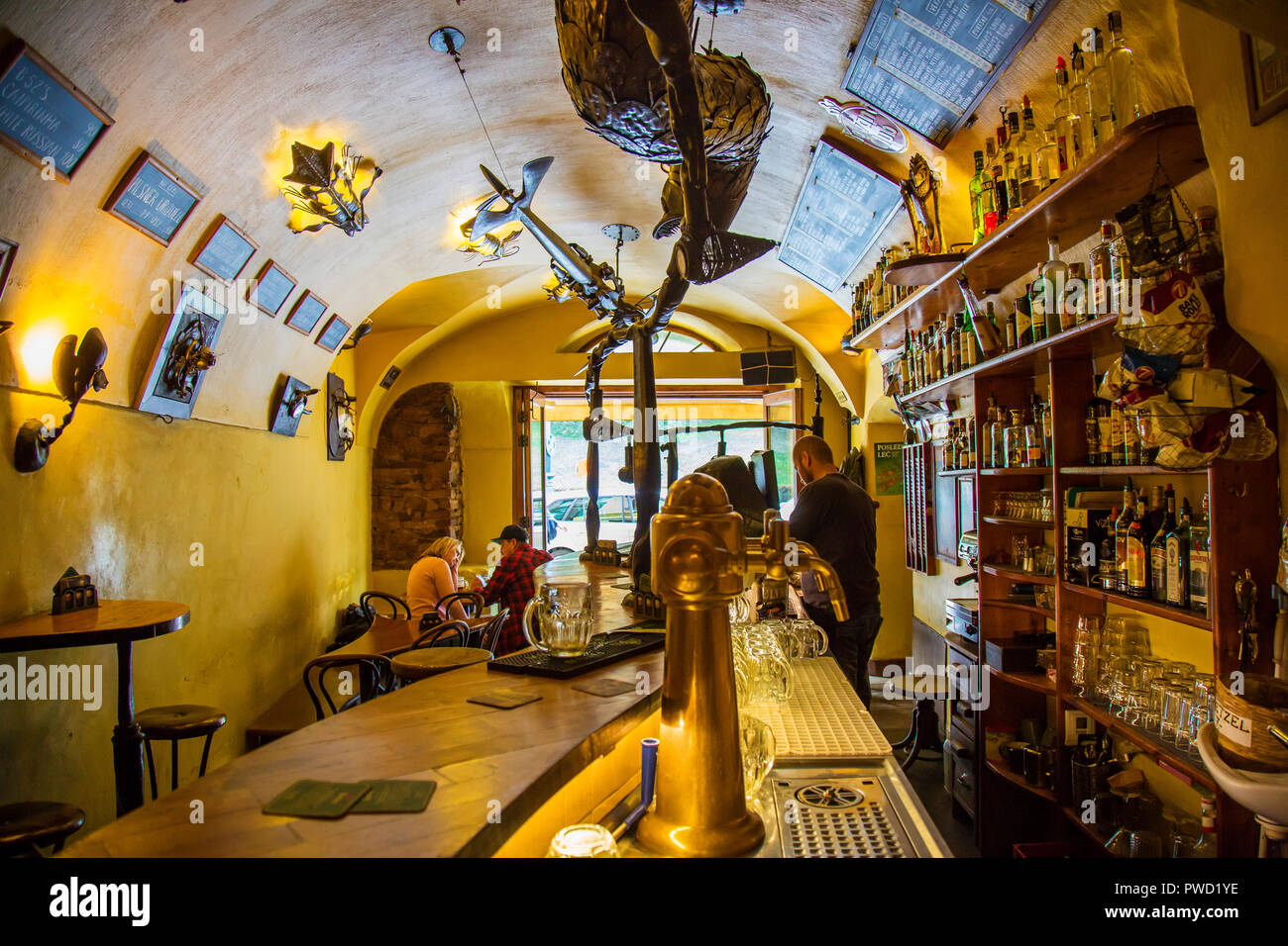 Prague, Czech republic, October 7, 2018: Ujezd Bar, legendary place for alkohol fans in center of Prague Stock Photo