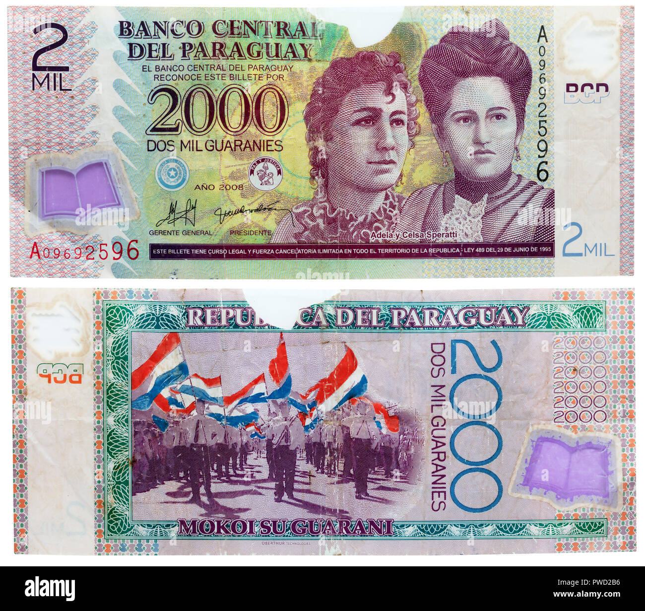 2000 guaranies banknote, Adela and Celsa Speratti, Paraguay, 2008 Stock Photo