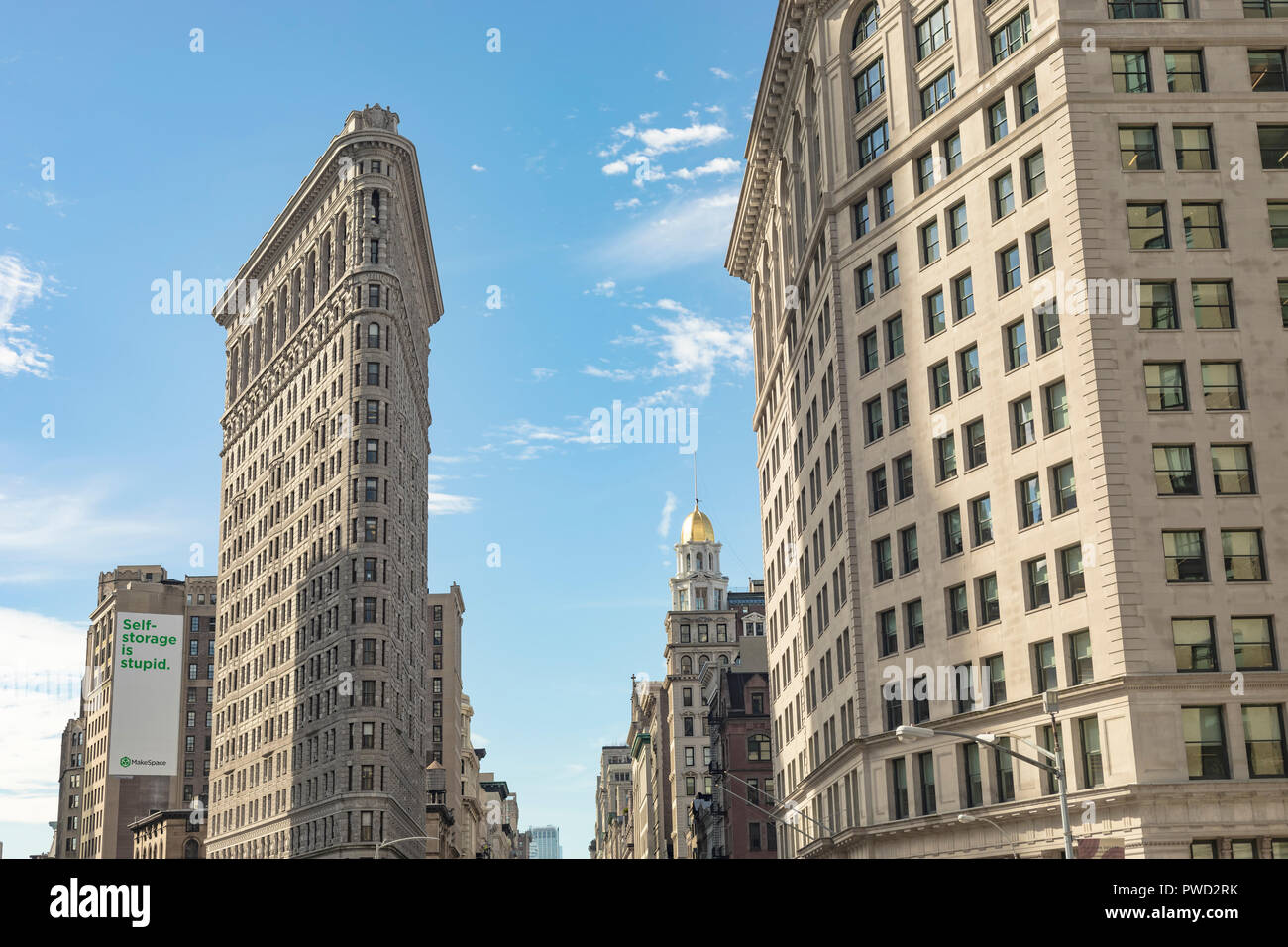 New York City, USA - October 10, 2017: Street view of the Flatiron building in the city of New York, USA. Stock Photo