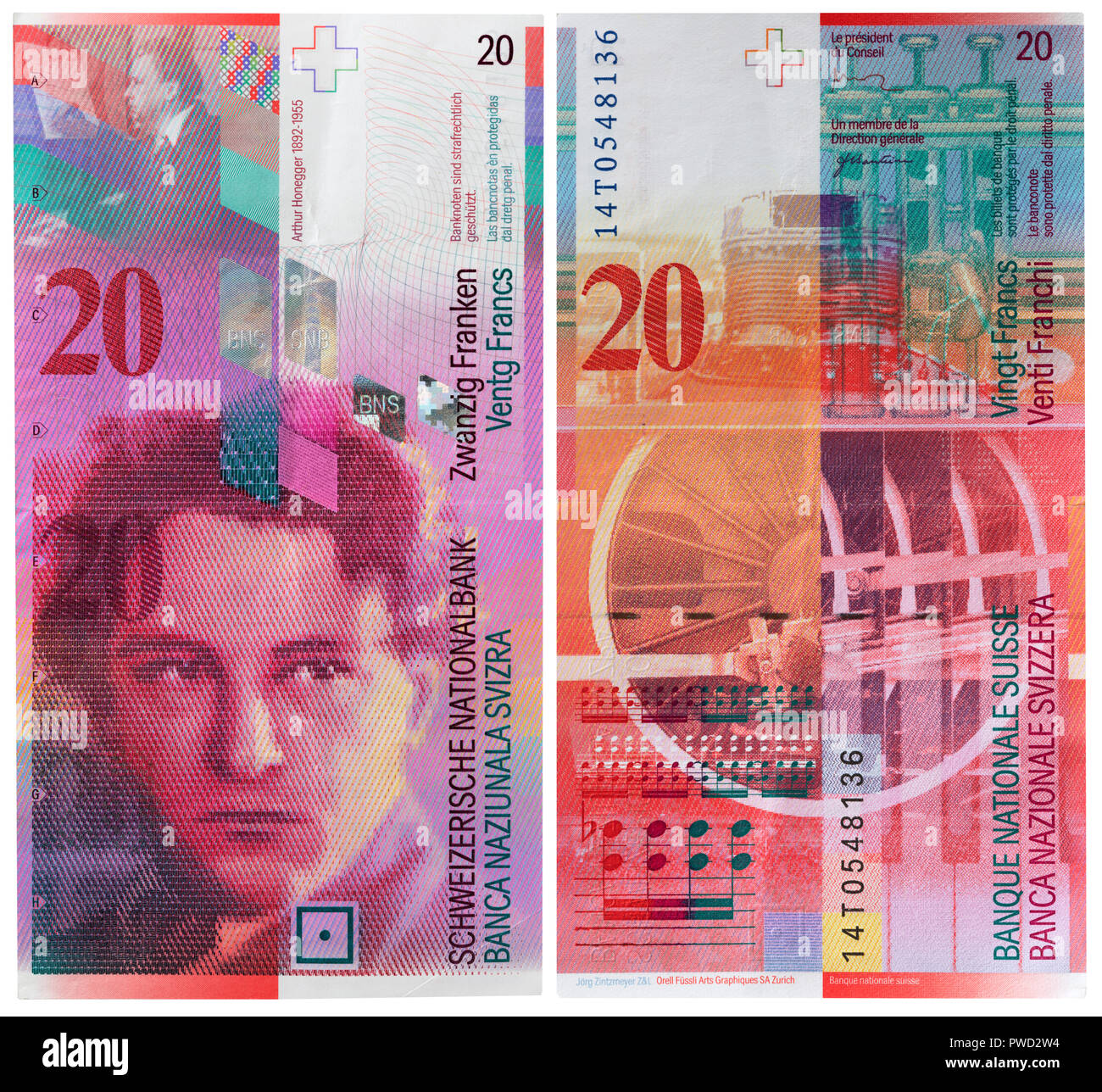 20 francs banknote, Arthur Honegger, Switzerland, 1996 Stock Photo - Alamy