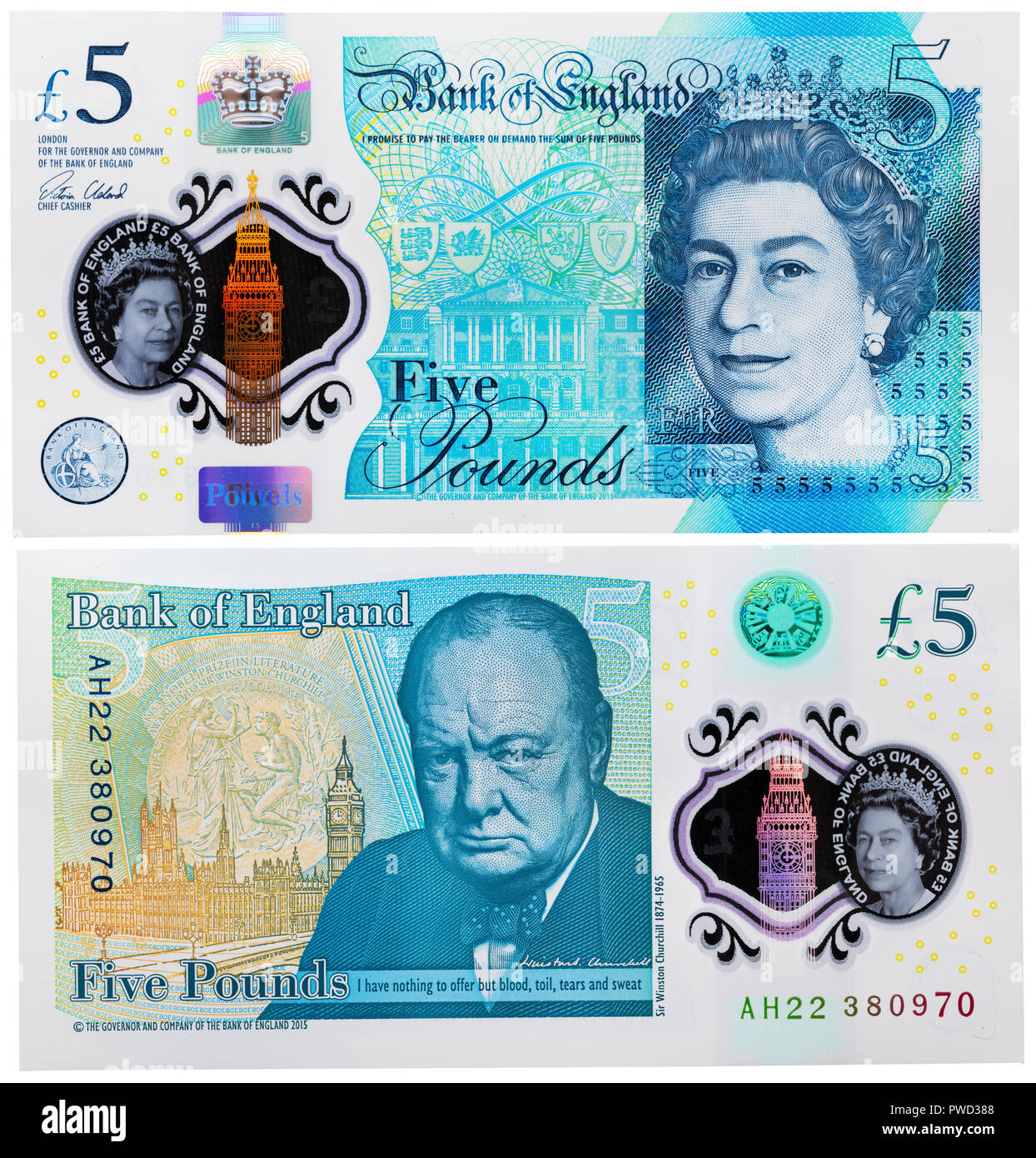 5 pounds banknote, Queen Elizabeth II, Winston Churchill, UK, 2015 Stock  Photo - Alamy