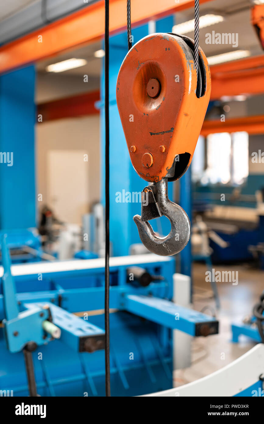 Crane hook. The system of pulleys and ropes, a hanging mechanism in the