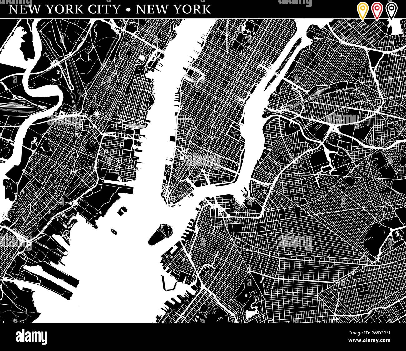 simple map of new york black and white Simple Map Of New York City New York Usa Black And White simple map of new york black and white