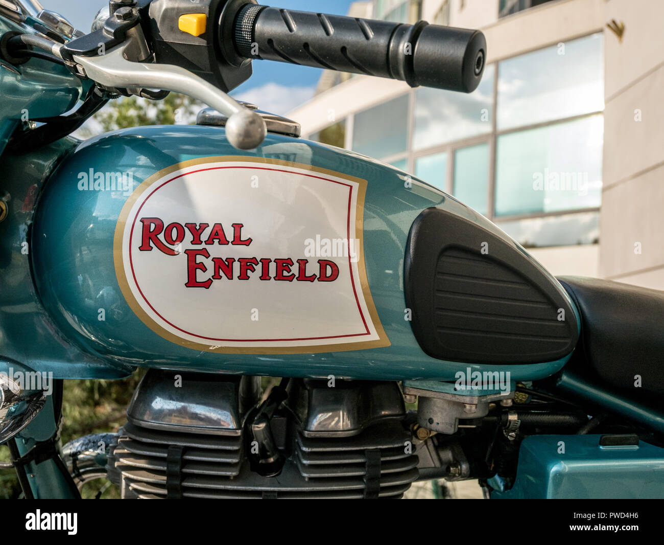 Royal Enfield motorcycle, detail, Warsaw, Poland Stock Photo