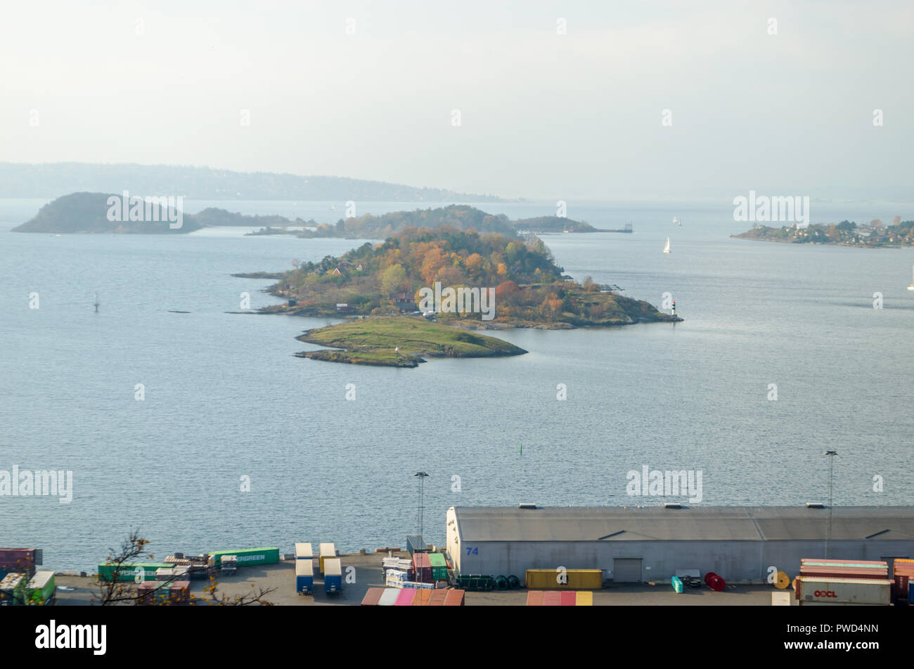 Oslofjord coastline in autumn. Stock Photo