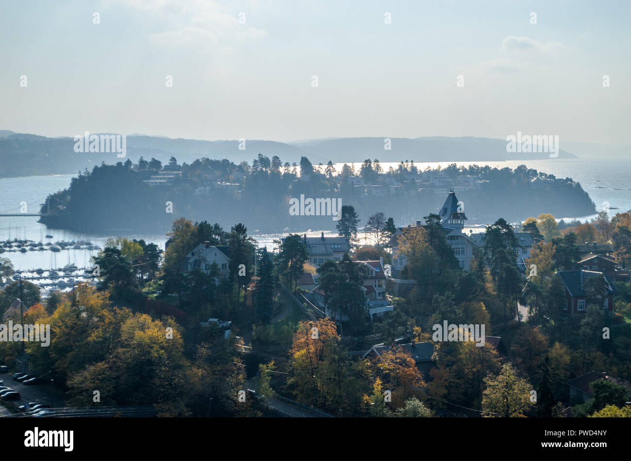 Oslofjord coastline in autumn. Stock Photo