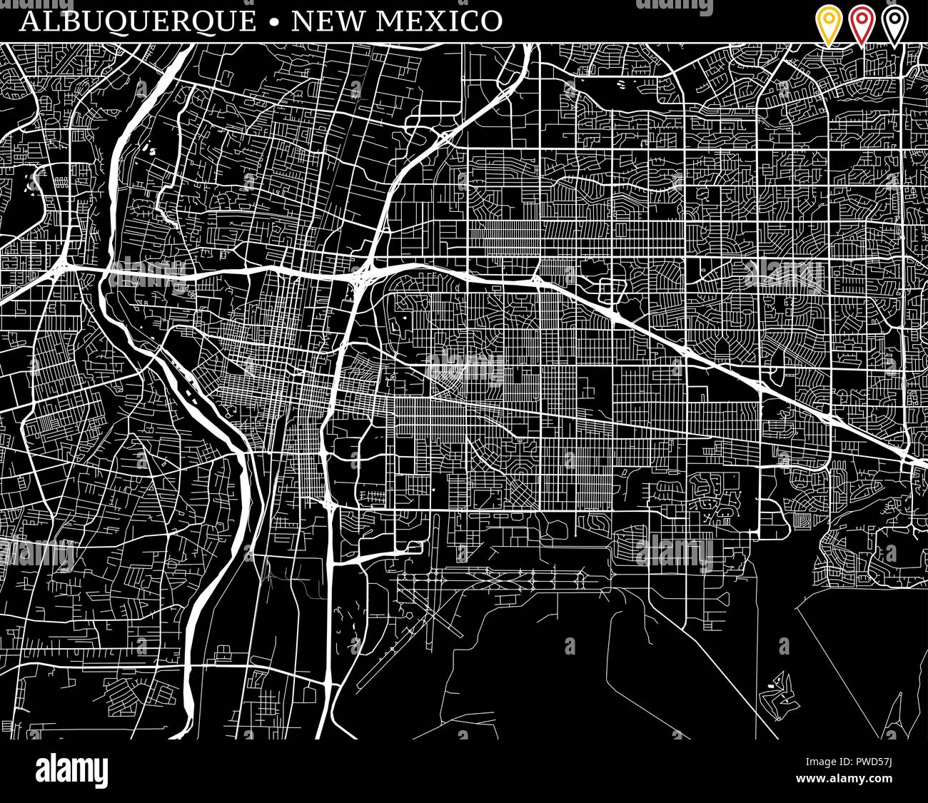 street map of albuquerque new mexico Simple Map Of Albuquerque New Mexico Usa Black And White street map of albuquerque new mexico