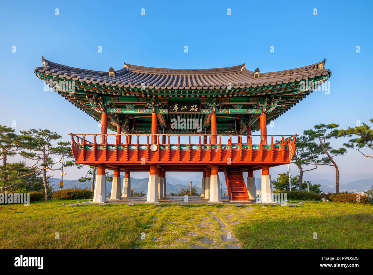 Chimsan Pavilion on mountain Chimsan in Daegu Stock Photo