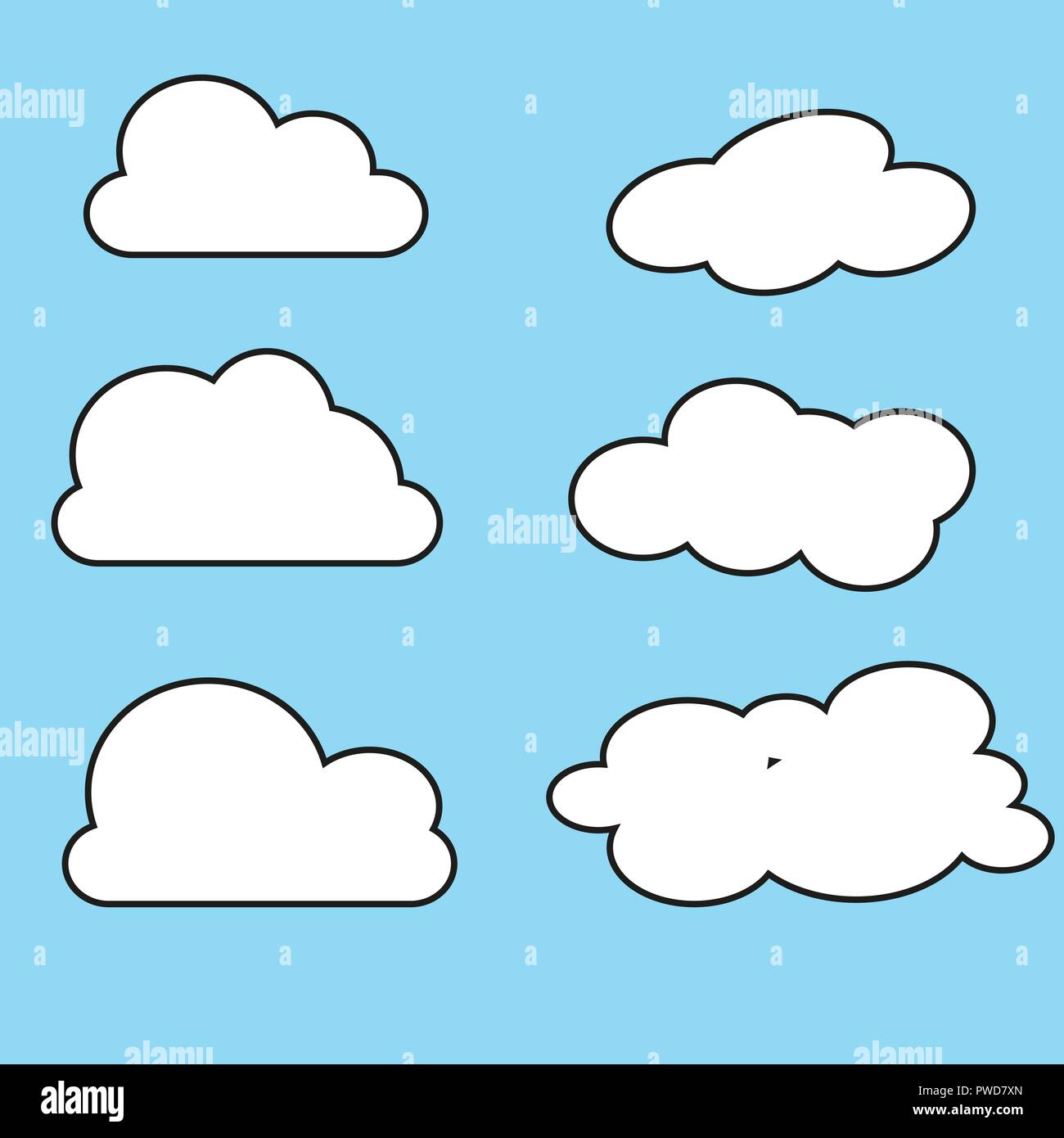 White cloud icon set. Fluffy clouds. Cute cartoon cloudscape. Cloudy