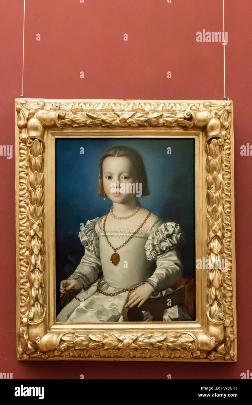 Portrait of Bia de' Medici as a child by Agnolo Bronzino on display in