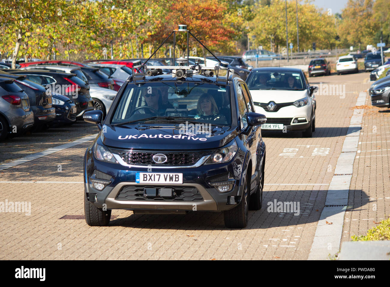 TATA Driverless vehicles being tested in Milton Keynes, England, UK Stock Photo