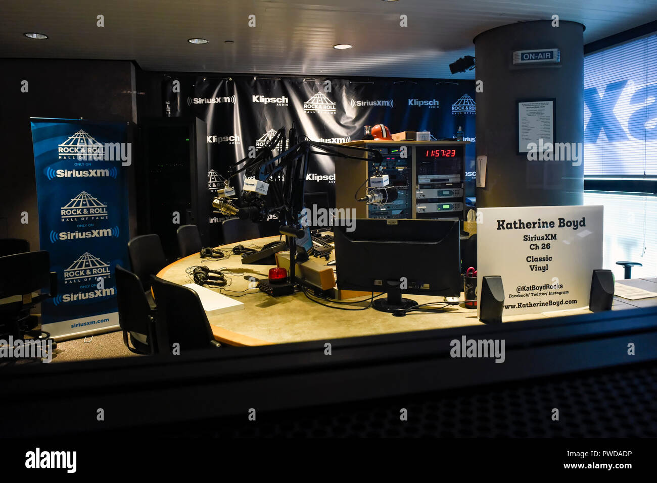 The interior of the Sirius XM radio station studio inside of the Rock and  Roll Hall of Fame in Cleveland, Ohio Stock Photo - Alamy