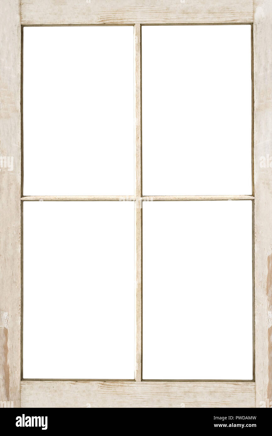 Old 4 pane residential wooden window frame isolated on white with ...