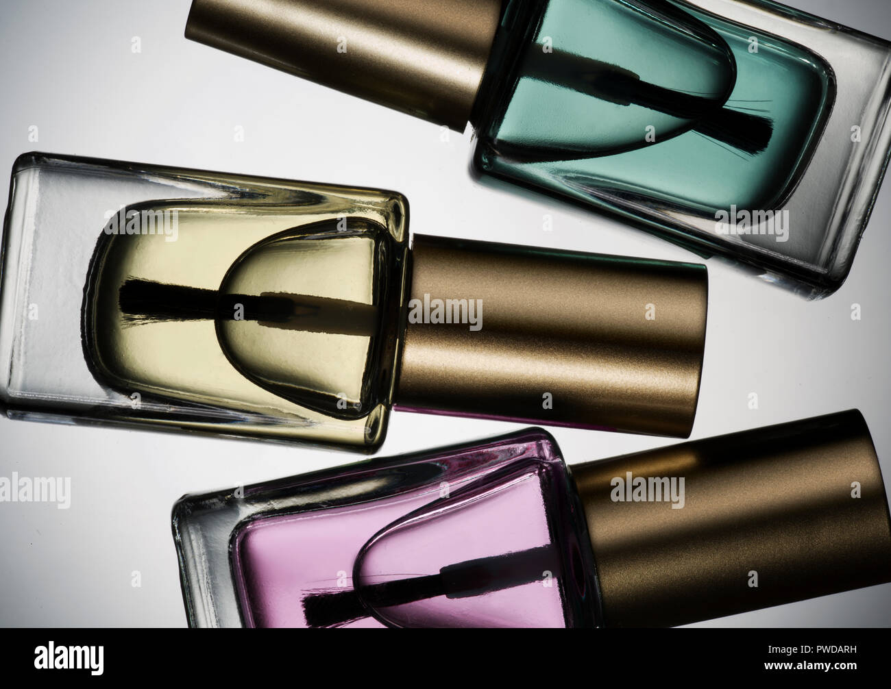 Bottles of Color Clear of Nail Polish, Top Coat, Lacquer, Paint, Cosmetics, Translucent Stock Photo