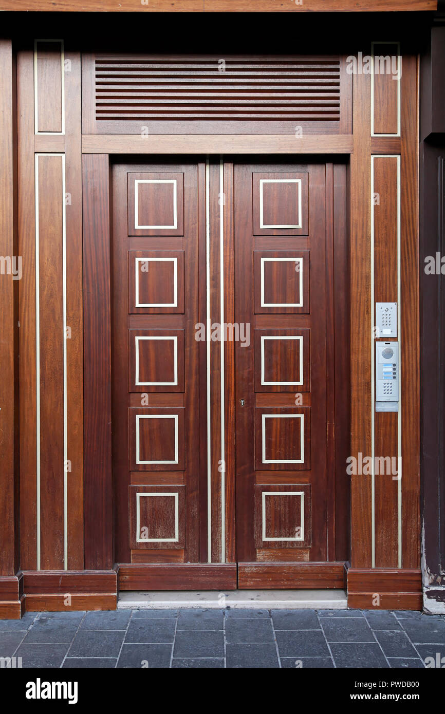 Double wooden door luxury entrance in building Stock Photo - Alamy