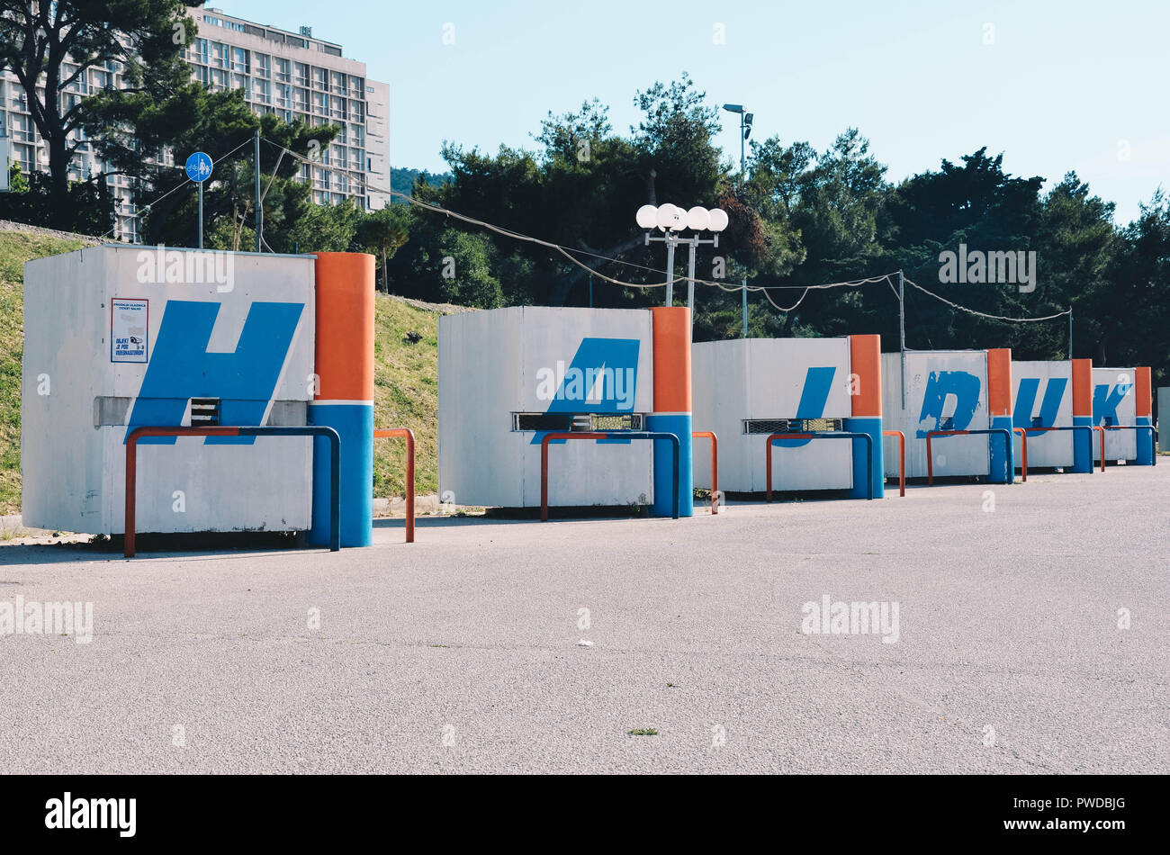 Hajduk sign, Poljud stadium, home of Hadjuk Split football club, Split, Croatia, September 2018 Stock Photo