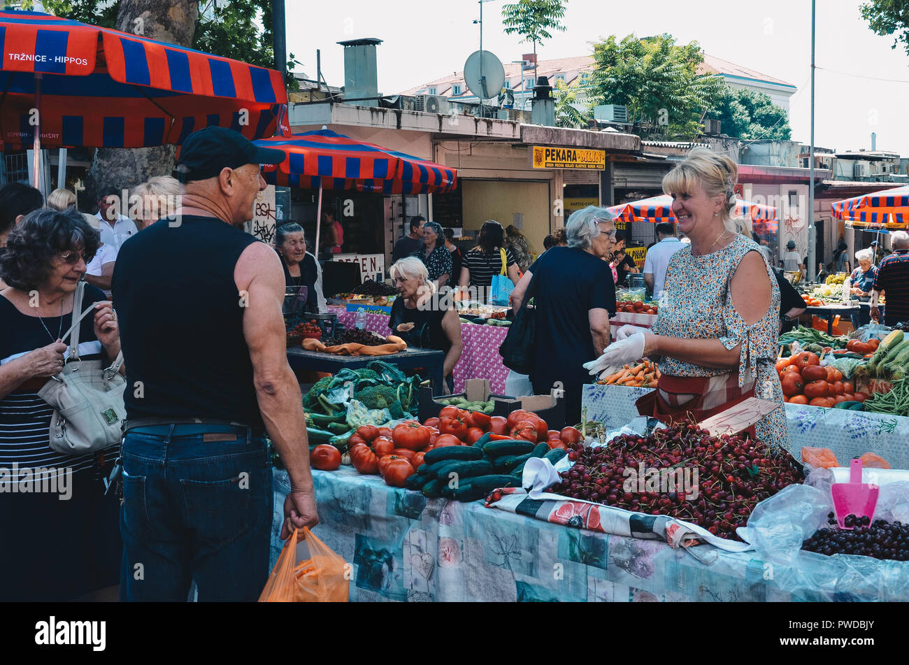 The outdoor market (Pazar), Split, Croatia, September 2018 Stock Photo