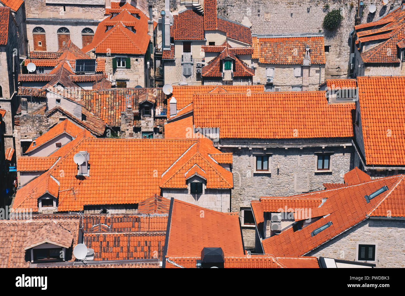 Red roofs of Split viewed from the Cathedral of Saint Domnius, Diocletian's Palace, Split, Croatia, September 2018 Stock Photo