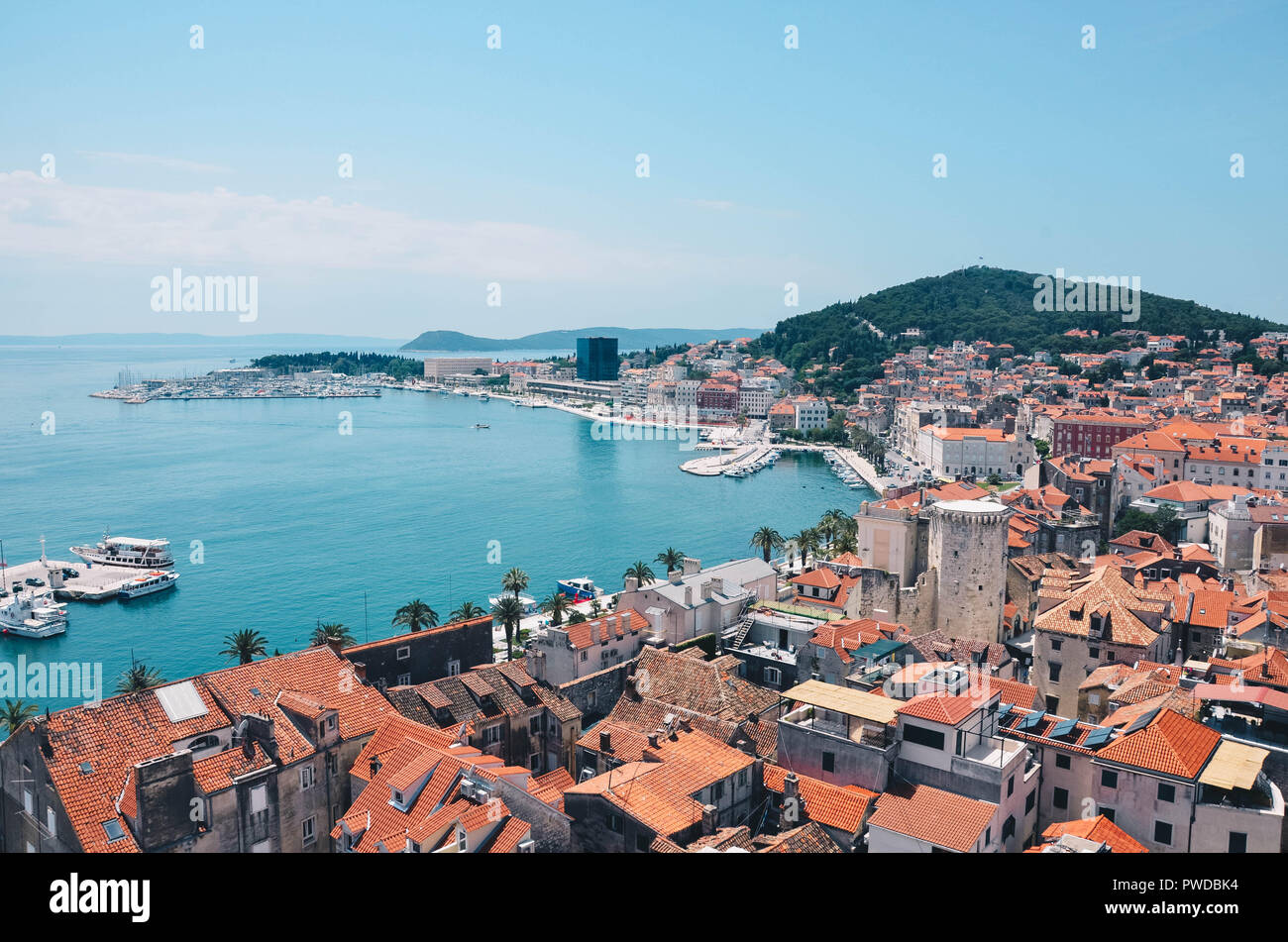 View of Split harbour from Cathedral of Saint Domnius, Diocletian's Palace, Split, Croatia, September 2018 Stock Photo
