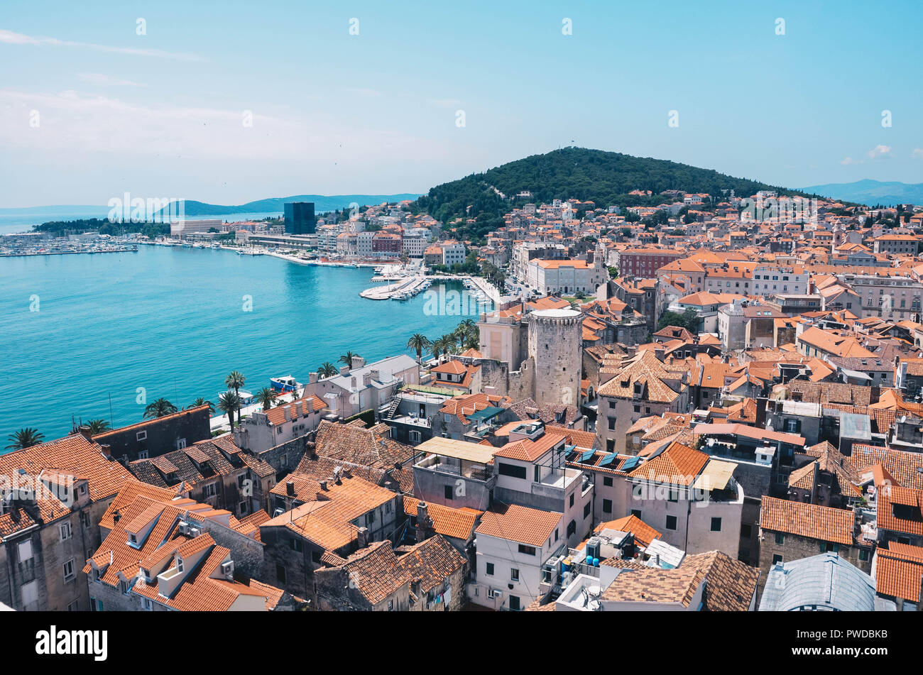 View of Split harbour from Cathedral of Saint Domnius, Diocletian's Palace, Split, Croatia, September 2018 Stock Photo