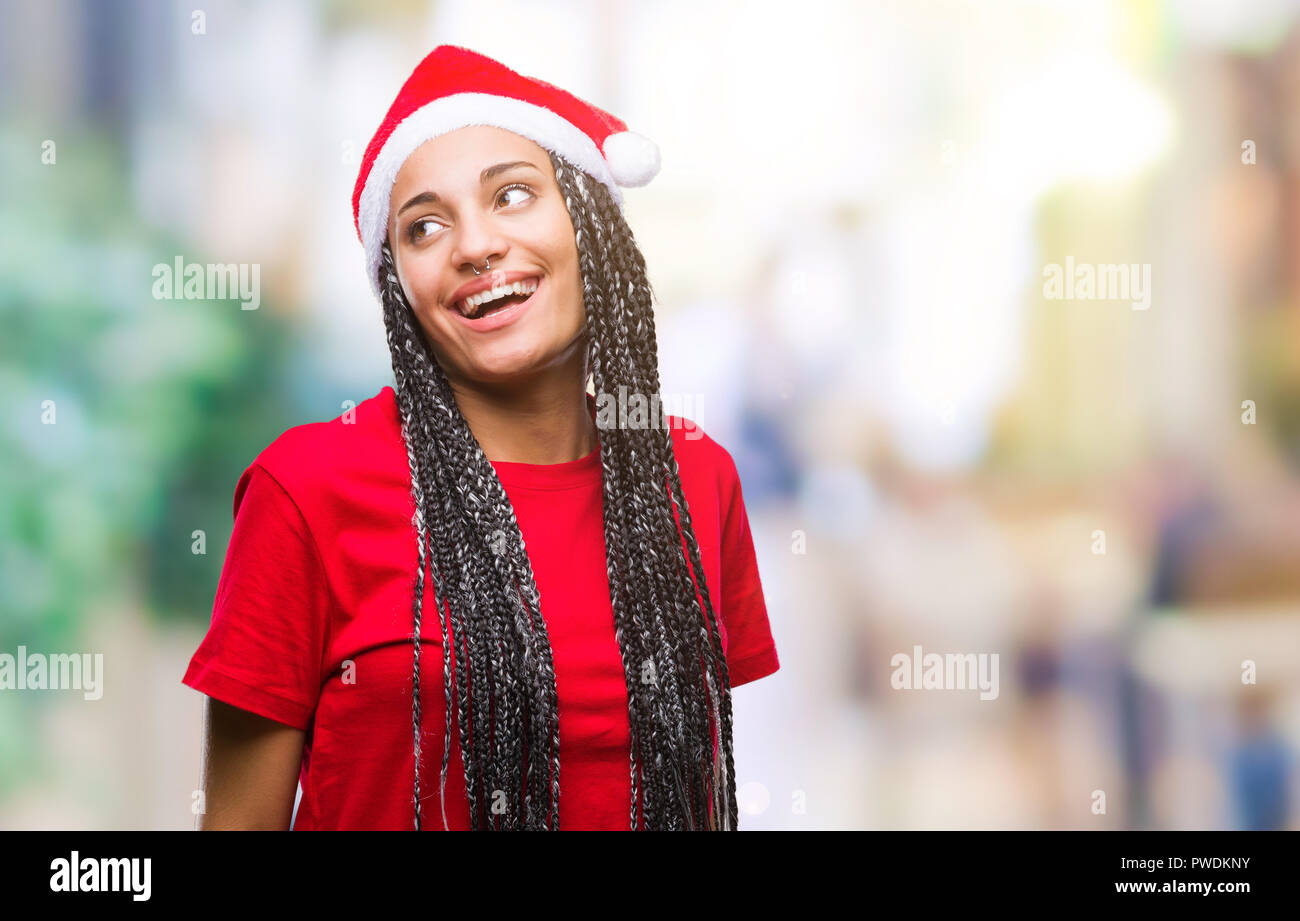 Young Braided Hair African American Girl Wearing Christmas Hat