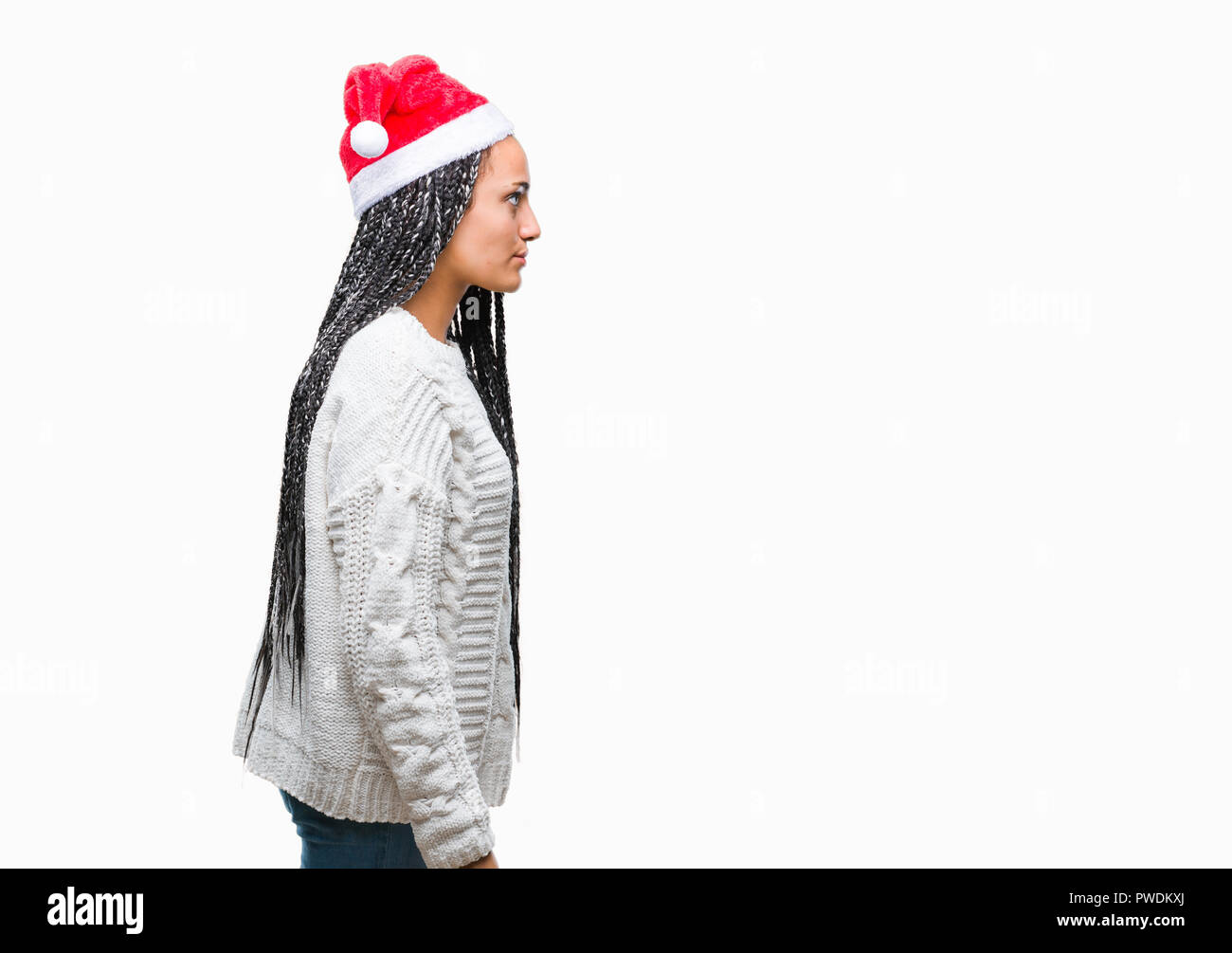 Young Braided Hair African American Girl Wearing Christmas Hat
